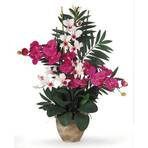 Beauty-White Double Phal-Dendrobium Silk Flower Arrangement