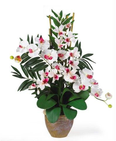 White-White Double Phal-Dendrobium Silk Flower Arrangement