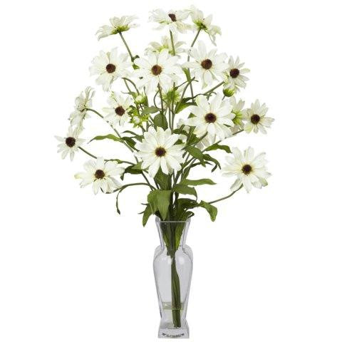 White Cosmos w-Vase Silk Flower Arrangement