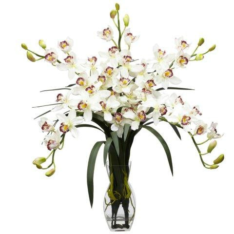 White Cymbidium Orchid Silk Flower Arrangement