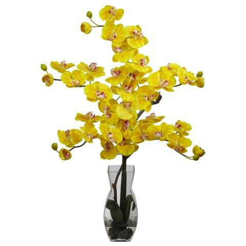 Yellow Phalaenopsis w-Vase Silk Flower Arrangement