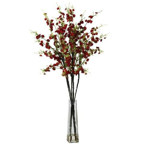 Red Cherry Blossoms w-Vase Silk Flower Arrangement