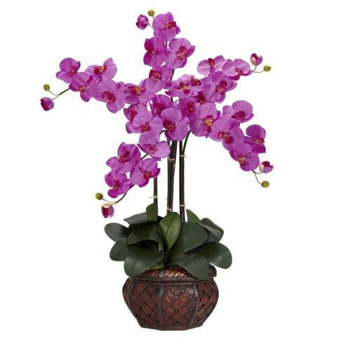 Orchid Phalaenopsis w-Decorative Vase Silk Flower Arrangement