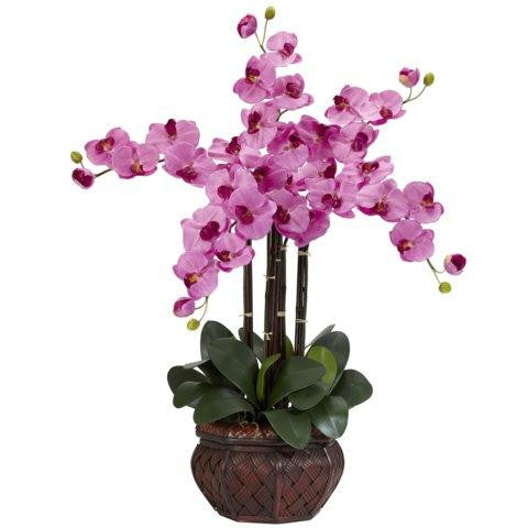 Mauve Phalaenopsis w-Decorative Vase Silk Flower Arrangement