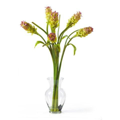 Green-Lavender Oriental Ginger Liquid Illusion Silk Flower Arrangement