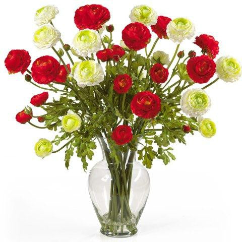 Red-White Ranunculus Liquid Illusion Silk Flower Arrangement