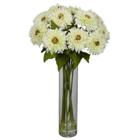 White Sunflower w-Cylinder Silk Flower Arrangement