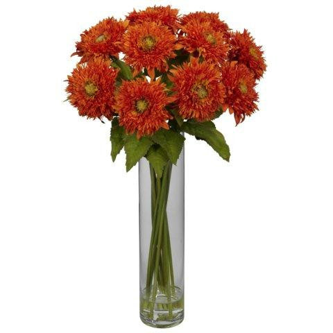 Orange Sunflower w-Cylinder Silk Flower Arrangement