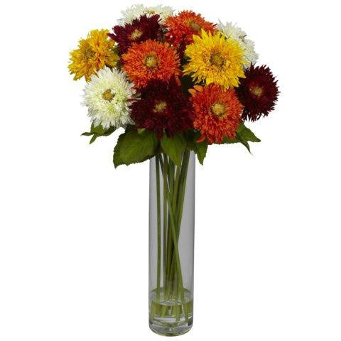 Assorted Sunflower w-Cylinder Silk Flower Arrangement