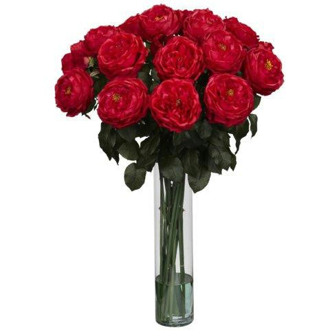 Red Fancy Rose Silk Flower Arrangement