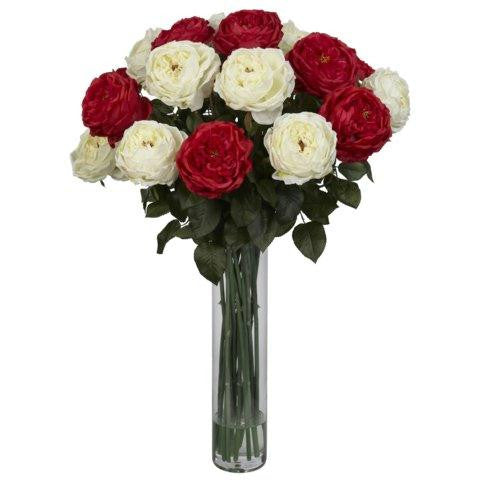 Red White Fancy Rose Silk Flower Arrangement