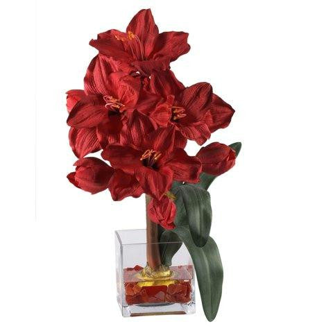 Red Amaryllis Liquid Illusion Silk Flower Arrangement