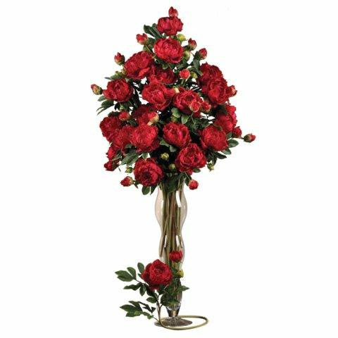 Red  38.5 Inch Peony w-Leaves Stem (Set of 12)