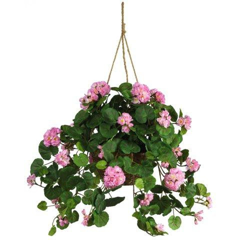 Pink Geranium Hanging Basket Silk Plant