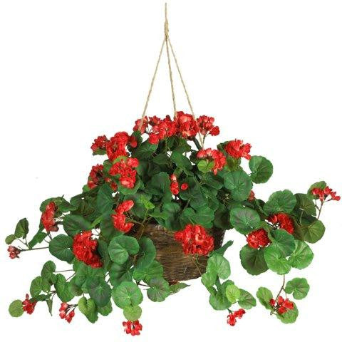 Red Geranium Hanging Basket Silk Plant