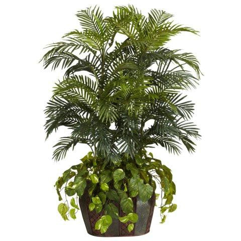 4.5 Ft Double Areca w-Vase and Pothos Silk Plant