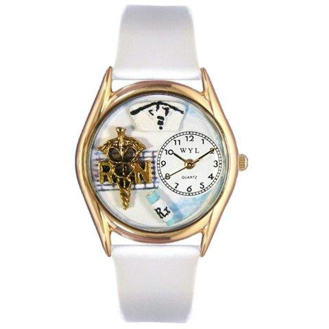 Whimsical Womens RN White Leather Watch