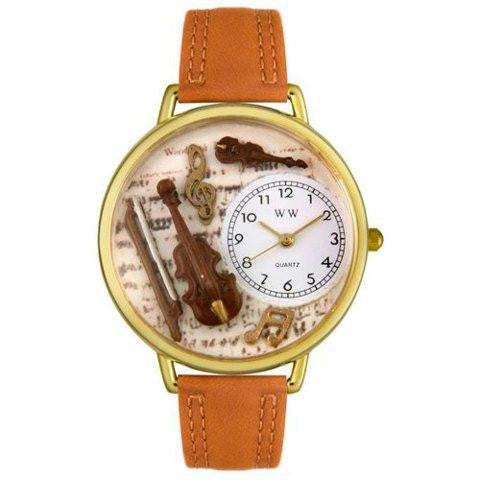 Whimsical Unisex Violin Tan Leather Watch