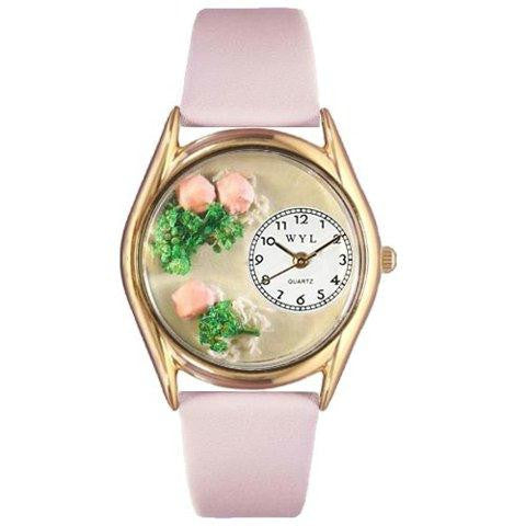 Whimsical Womens Roses Pink Leather Watch