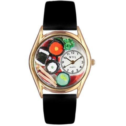 Whimsical Womens Sushi Black Leather Watch