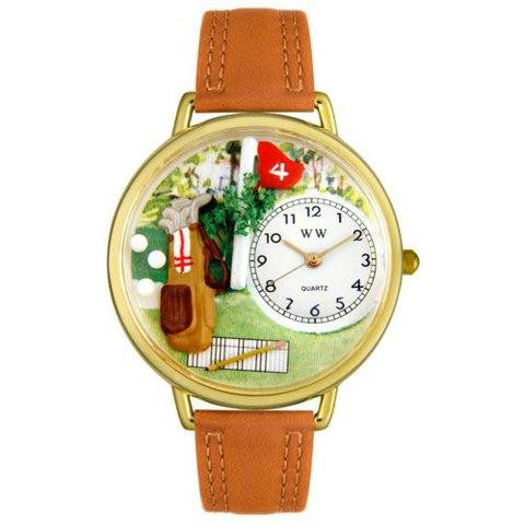 Whimsical Unisex Golf Bag Tan Leather Watch