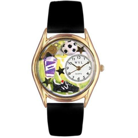 Whimsical Womens Soccer Black Leather Watch