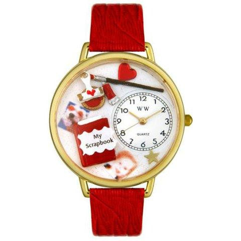 Whimsical Unisex Scrapbook Red Leather Watch