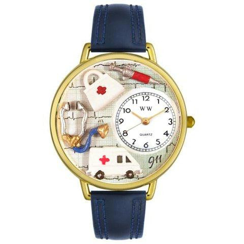 Whimsical Unisex EMT Navy Blue Leather Watch