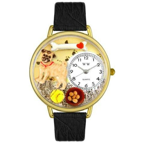 Whimsical Unisex Pug Black Skin Leather Watch