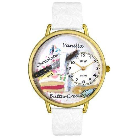 Whimsical Unisex Pastries White Leather Watch