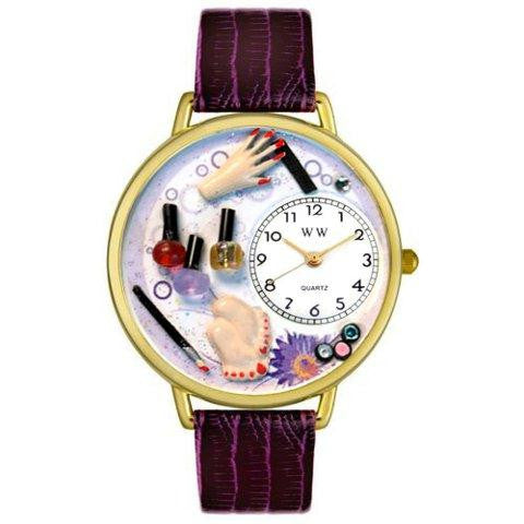 Whimsical Unisex Nail Tech gold Leather Watch