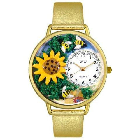 Whimsical Unisex Sunflower Gold Leather Watch