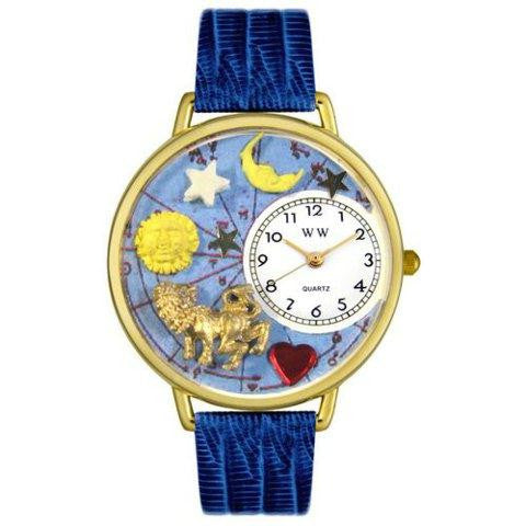 Whimsical Unisex Leo Royal Blue Leather Watch