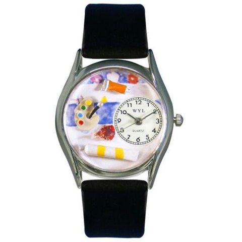 Whimsical Womens Artist Black Leather Watch