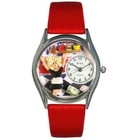 Whimsical Womens Waitress Red Leather Watch