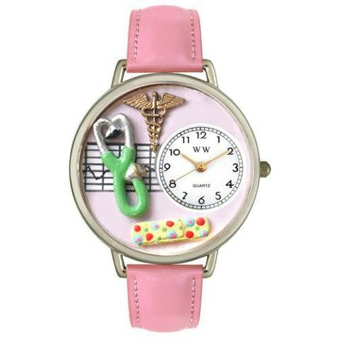 Whimsical Unisex Nurse 2 Pink Leather Watch