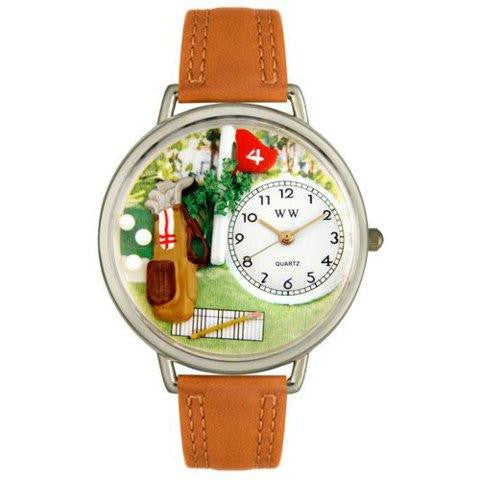 Whimsical Unisex Golf Bag Tan Leather Watch