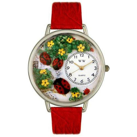 Whimsical Unisex Ladybugs Red Leather Watch