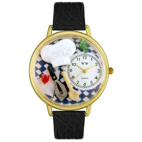 Whimsical Unisex Chef Black Skin Leather Watch