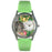 Whimsical Womens Cat Nap Green Leather Watch