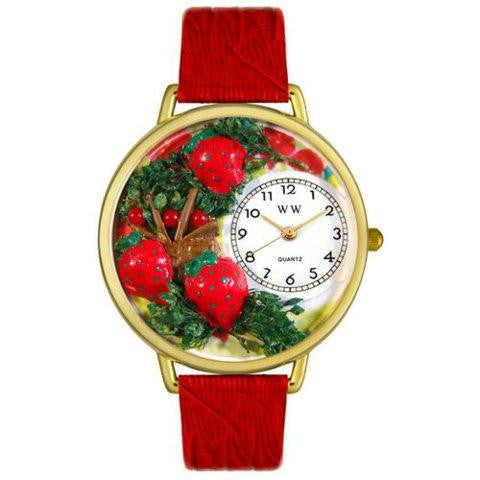 Whimsical Unisex Strawberries Red Leather Watch