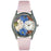 Whimsical Womens White Cat Pink Leather Watch