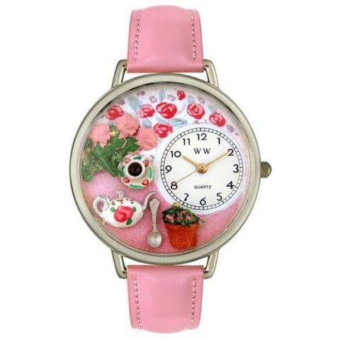 Whimsical Unisex Tea Roses Pink Leather Watch