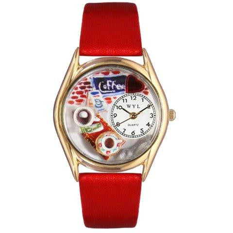 Whimsical Womens Coffee Lover Red Leather Watch