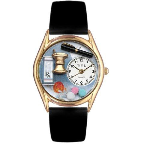 Whimsical Womens Pharmacist Black Leather Watch