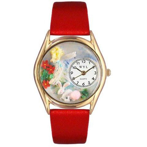 Whimsical Womens Garden Fairy Red Leather Watch