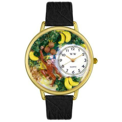 Whimsical Unisex Monkey Black Skin Leather Watch