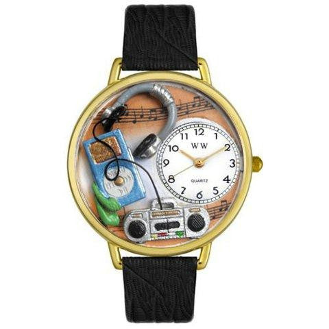 Whimsical Unisex Music Lover Black Leather Watch