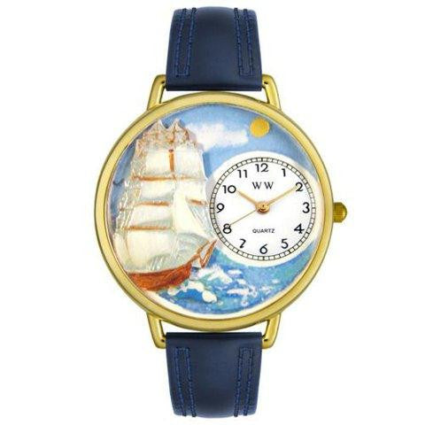 Whimsical Unisex Sailing Navy Blue Leather Watch