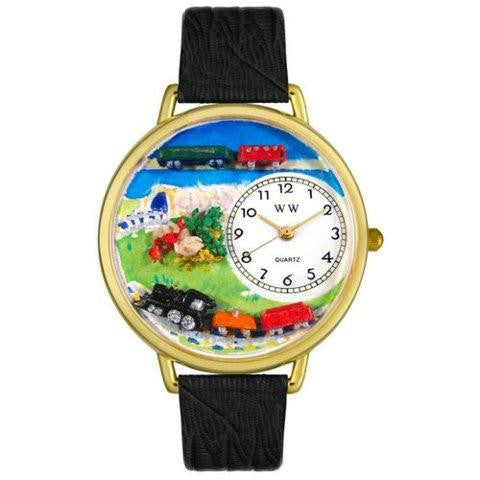 Whimsical Unisex Trains Black Skin Leather Watch